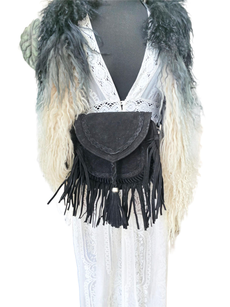 Braided Fringe Crossbody Bag, Small Boho Leather Purse, Hippie Festival Tote, Western Cowgirl Handbag, Women Shoulder Bag
