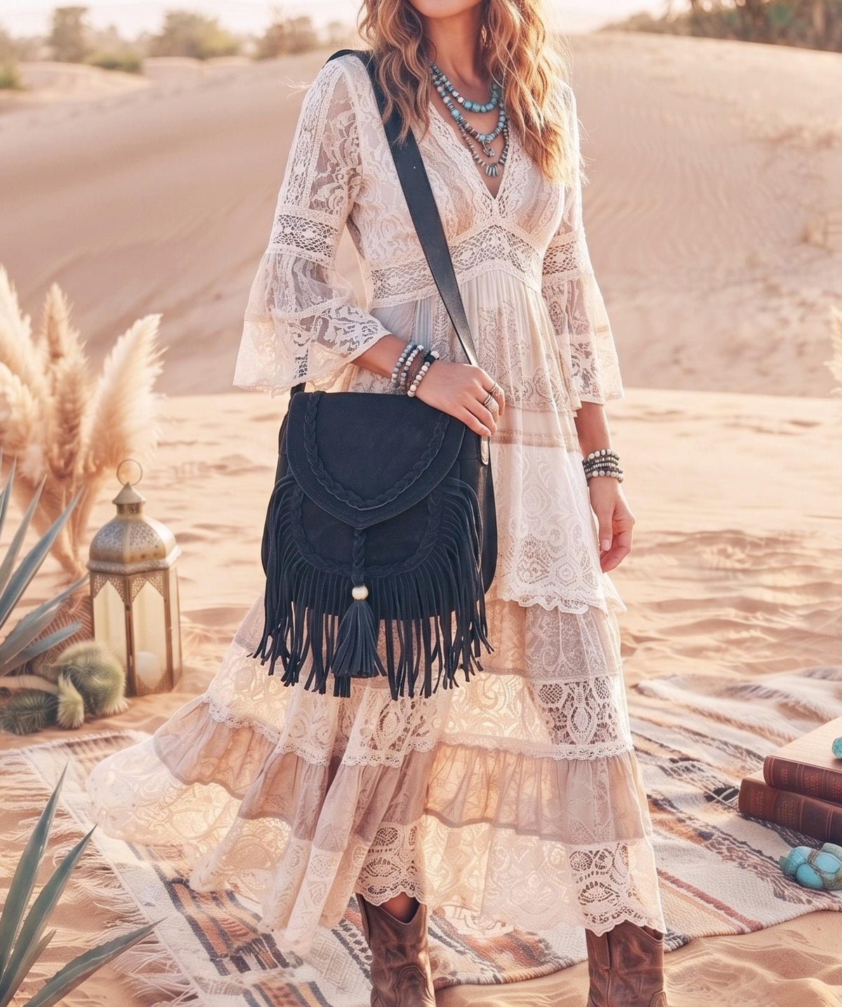 Braided Fringe Crossbody Bag, Small Boho Leather Purse, Hippie Festival Tote, Western Cowgirl Handbag, Women Shoulder Bag