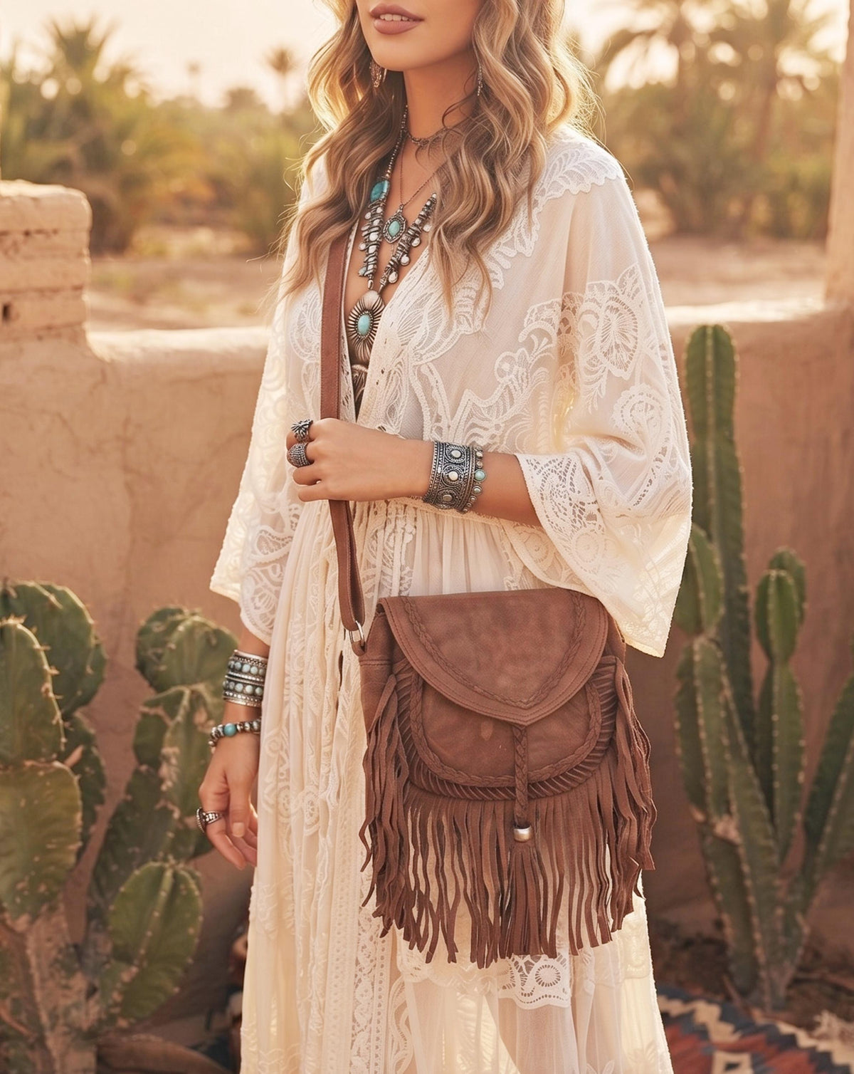 Braided Fringe Crossbody Bag, Small Boho Leather Purse, Hippie Festival Tote, Western Cowgirl Handbag, Women Shoulder Bag