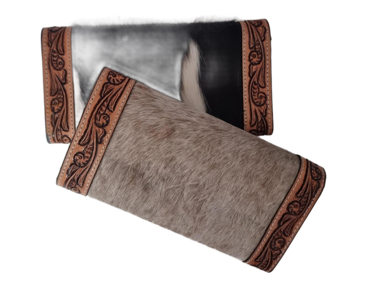 Vintage Cowhide Leather Wallet for Women – Hand Tooled Floral Western Purse | Long Cowgirl Bifold Wallet