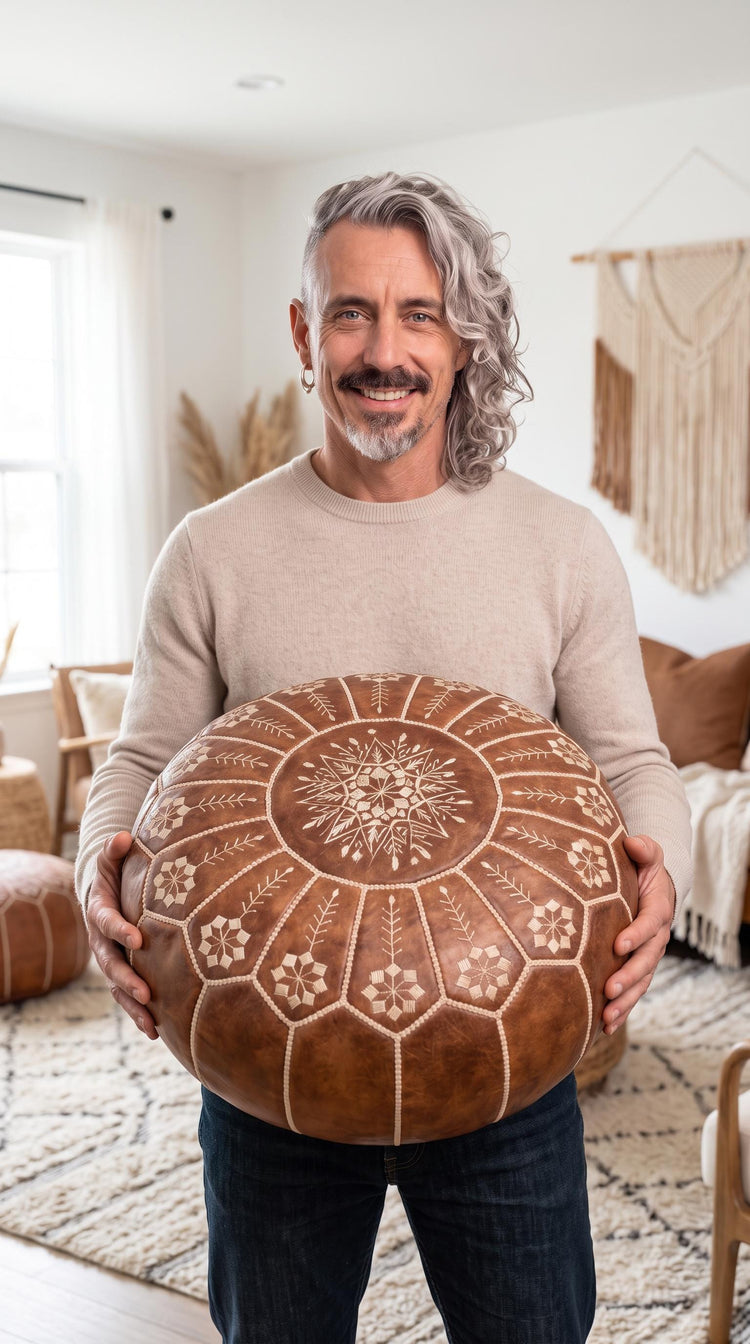 Handmade Moroccan Leather Pouf Ottoman – Boho Floor Cushion & Footstool (Unstuffed)