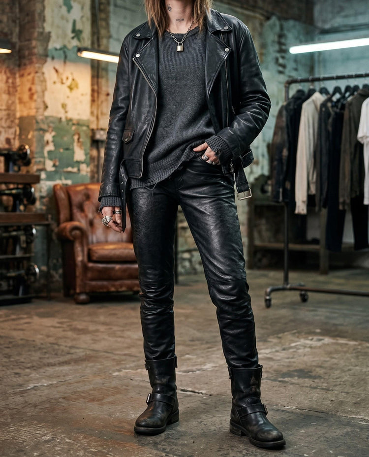 Vintage Black Leather Biker Trousers: 80s Motorcycle Pants XS