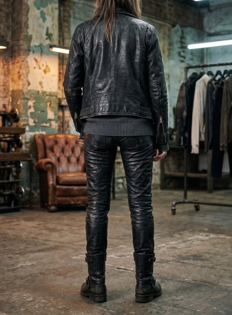 Vintage Black Leather Biker Trousers: 80s Motorcycle Pants XS