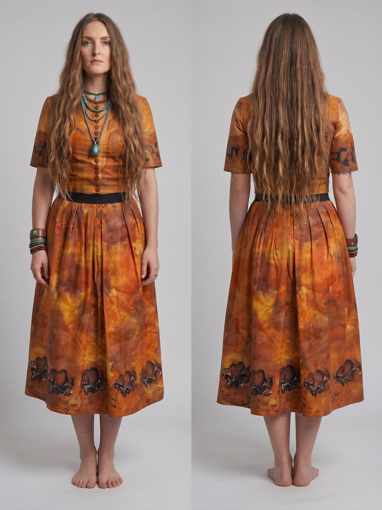 Vintage 3 Piece Leather Set, Western Suede Co Ord, Leather Bell Bottom Trousers, Hand Painted Buffalo Outfit, Cowgirl Costume XS UK 6
