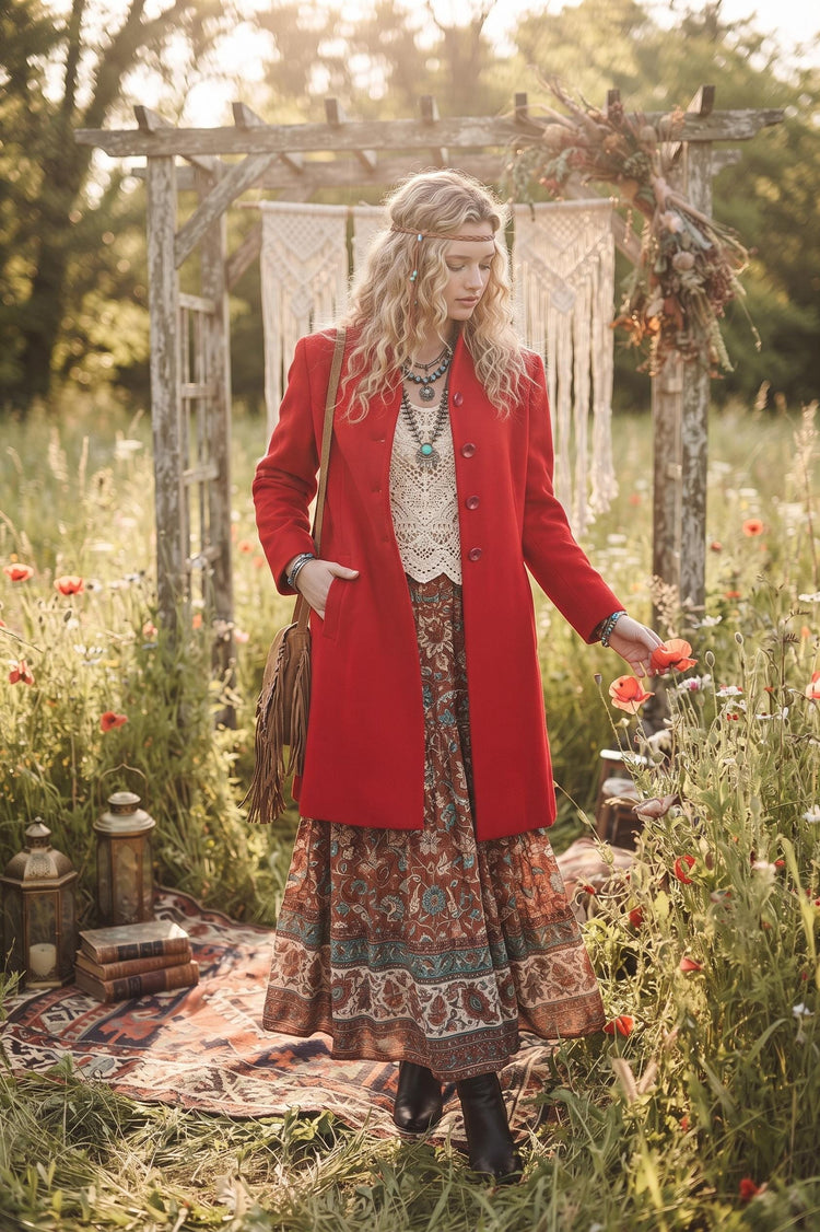 Vintage 1950s Red Wool Coat, 1960s Cashmere Blend Winter Coat, Womens Retro Maxi Coat, Bright Red Tailored Coat, Vintage UK 14 16