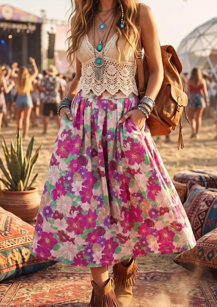 Vintage Floral Maxi Skirt, Pink Purple Hippie Skirt, Boho Summer Skirt UK 18, Plus Size Vintage Skirt, XL XXL Floral Skirt