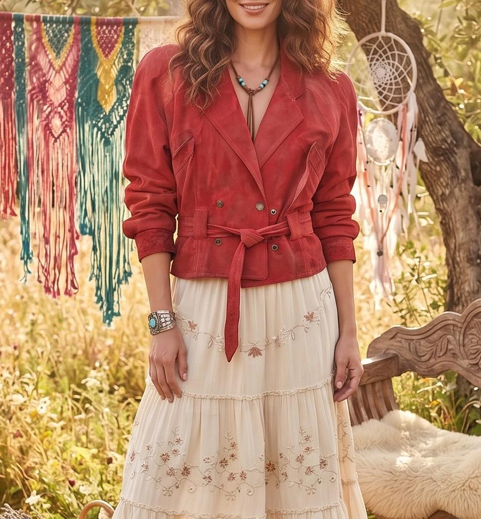 Red Suede Bomber Jacket: 1980s Batwing Sleeve Leather Biker Coat
