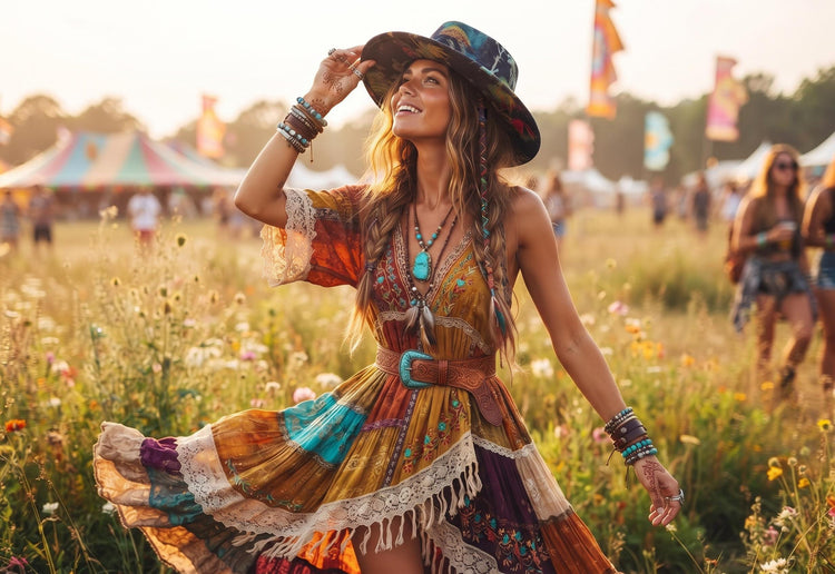 Handmade Wool Fedora Hat: Botanical Leaf & Feather Print, Boho Rocker Style