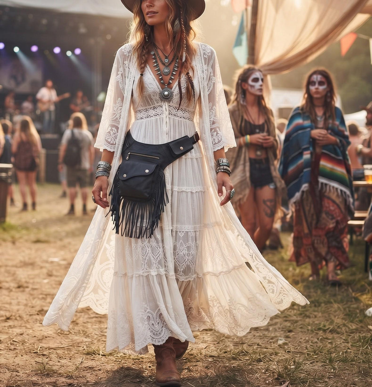 Leather Festival Belt Bag with Fringe – Boho Hip Pouch, Western Bum Bag & Steampunk Waist Bag