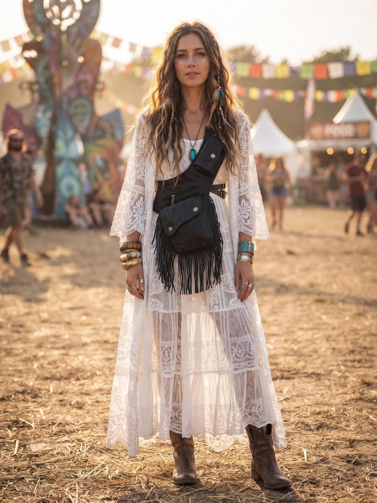 Leather Festival Belt Bag with Fringe – Boho Hip Pouch, Western Bum Bag & Steampunk Waist Bag