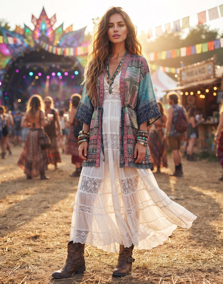 Boho Silk Kimono Jacket: Recycled Indian Patchwork Robe