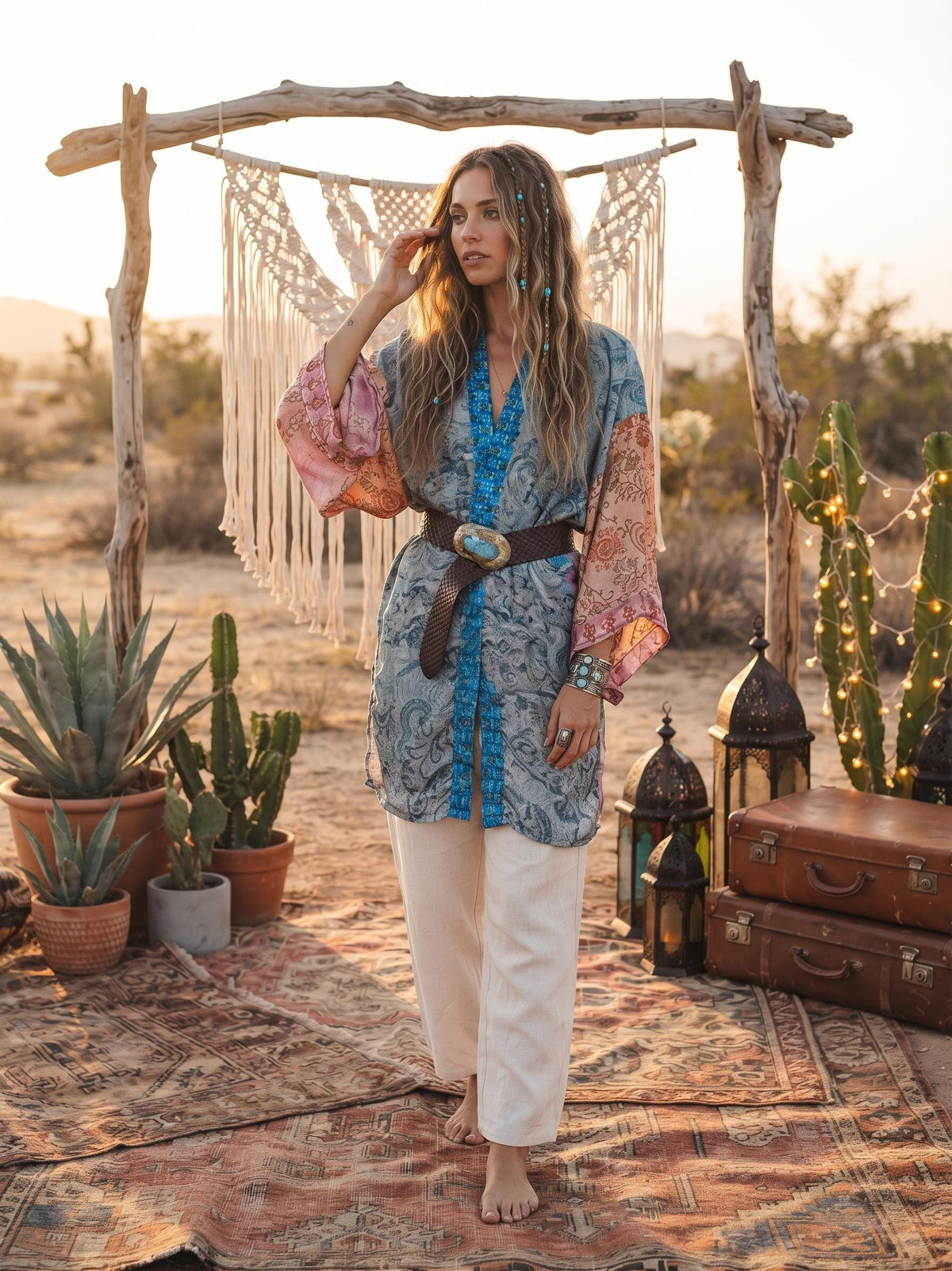 Handmade Silk Patchwork Kimono: Boho Festival Jacket, Beach Cover-Up