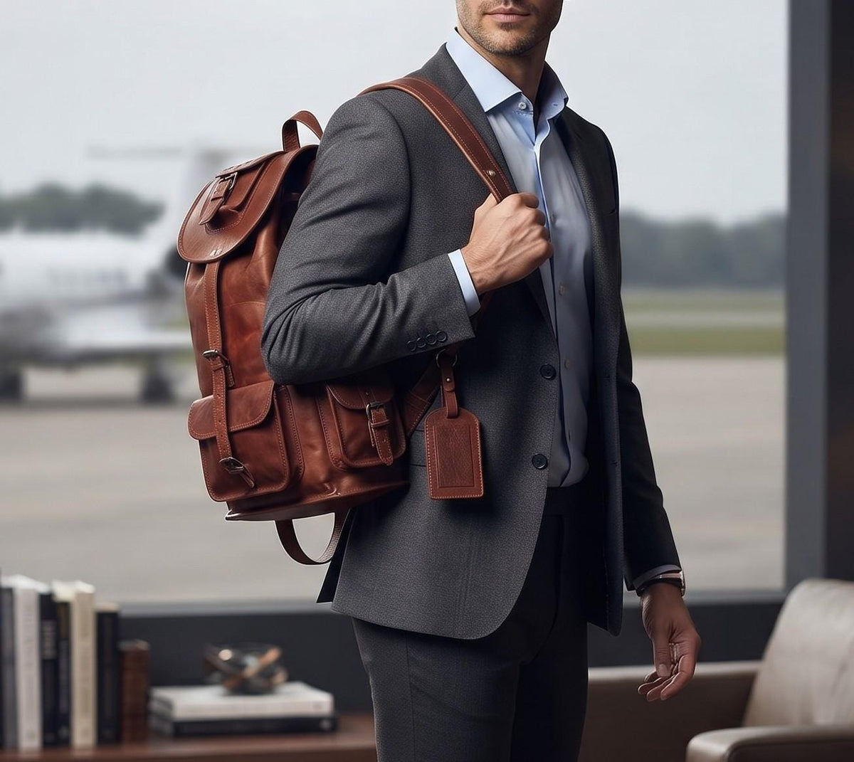 Large Vintage Leather Backpack: 15-inch Laptop Rucksack, Handcrafted