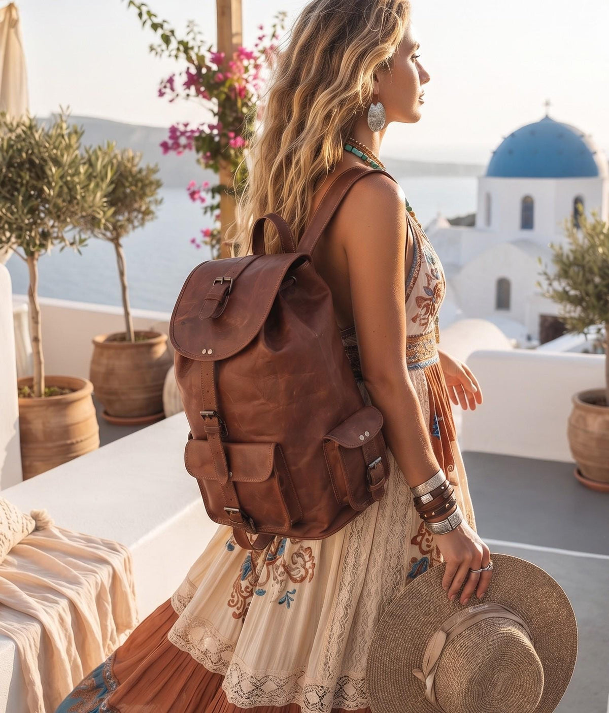 Large Vintage Leather Backpack: 15-inch Laptop Rucksack, Handcrafted