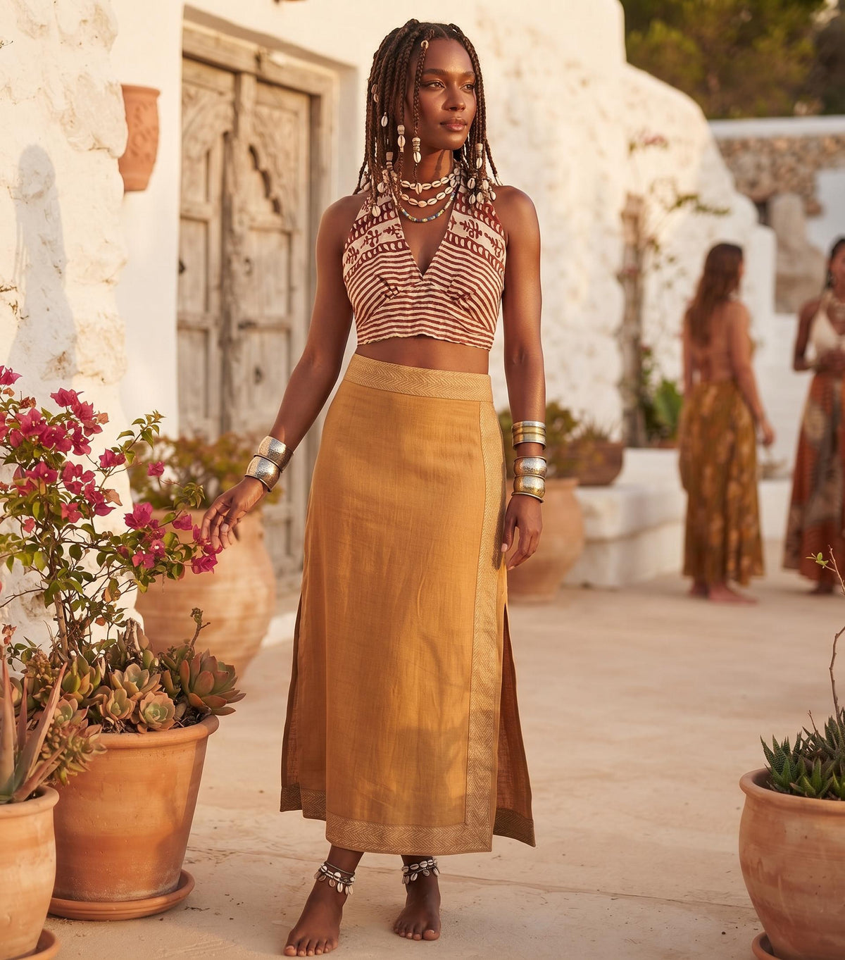 Reversible Silk Halter Top: Boho Festival Wrap Blouse