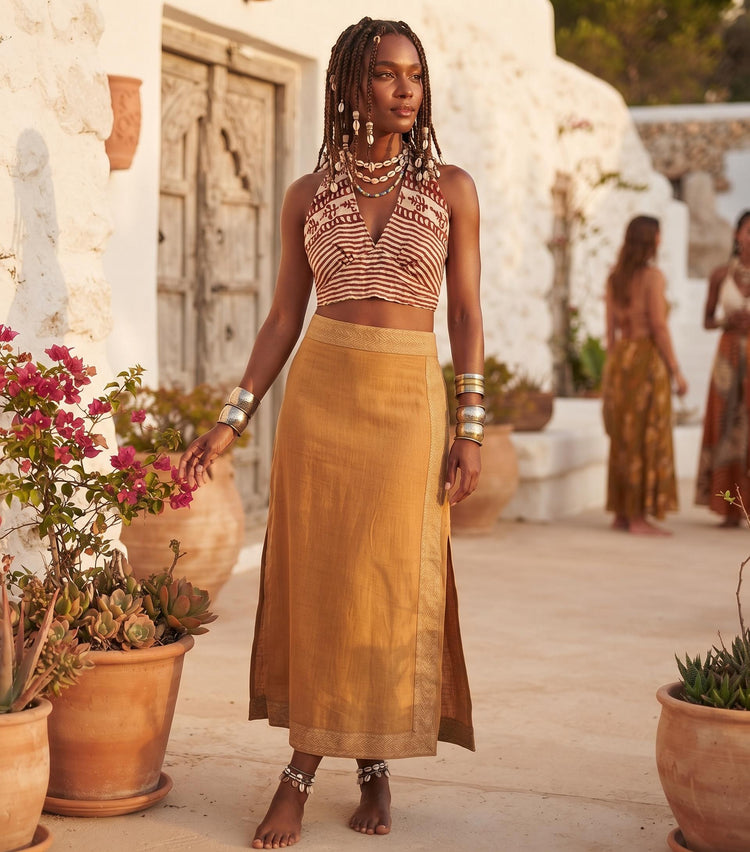 Reversible Silk Halter Top: Boho Festival Wrap Blouse