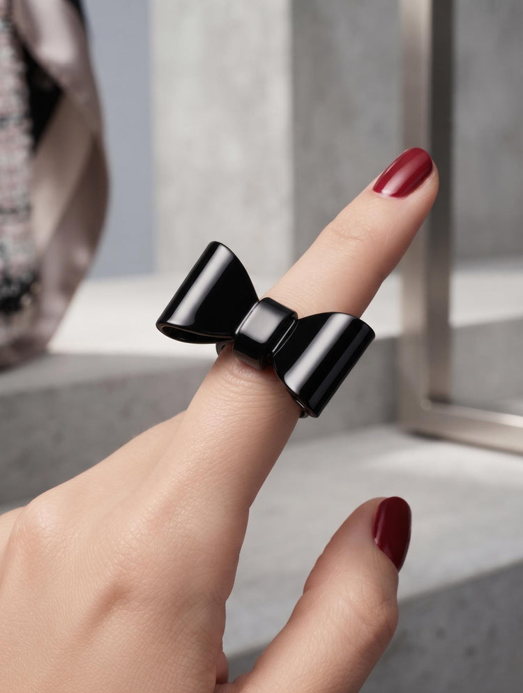 Chunky Black Bow Ring, Large Funky Statement Ring for Women, Rockabilly Novelty Jewellery, Cute Quirky Kawaii Style