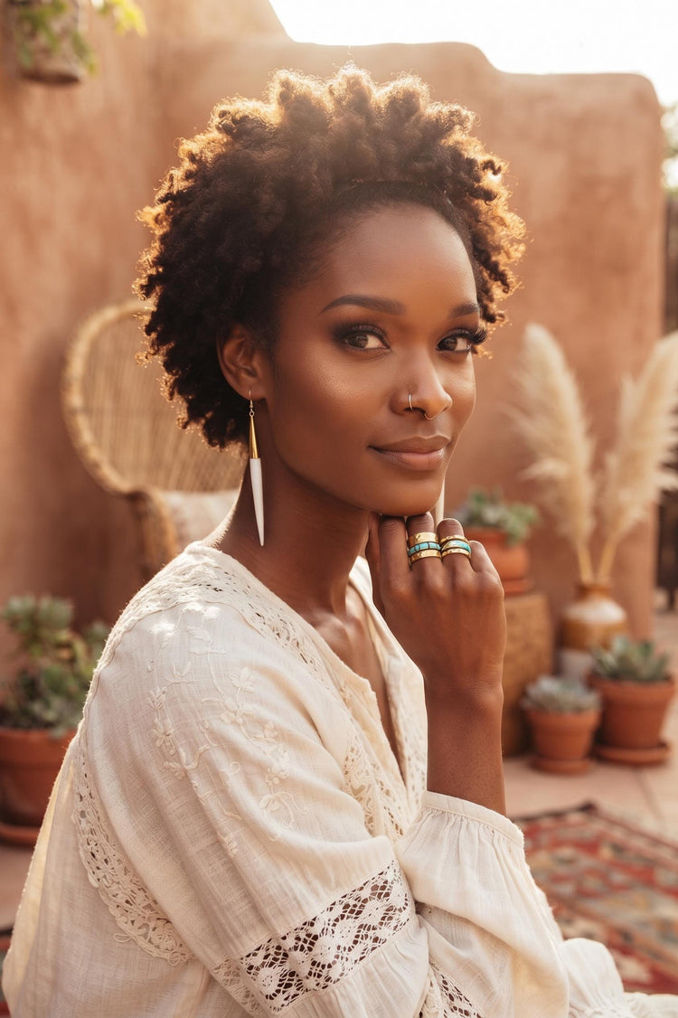 Ivory Bone Drop Earrings: African Brass Spikes, Boho Tribal Jewelry