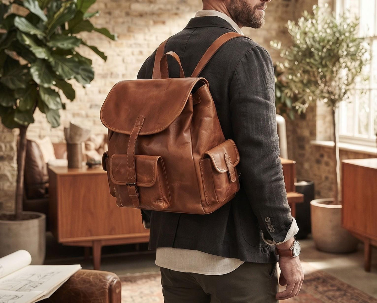Extra Large Leather Backpack – Handmade Vintage Tan Brown Trekking Rucksack