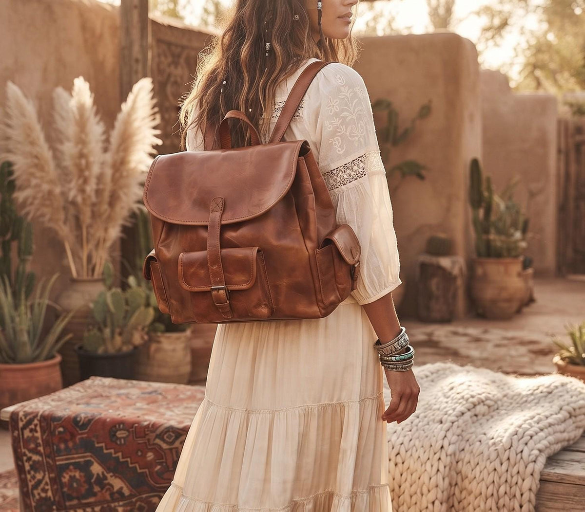 Extra Large Leather Backpack – Handmade Vintage Tan Brown Trekking Rucksack