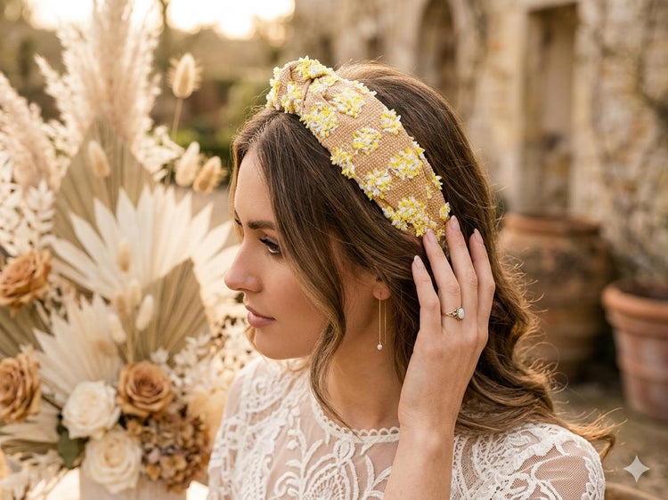 Straw Wicker Headband, Boho Hairband, Woven Basket Alice Band, Beige Yellow Summer Hair Accessory, Hippie Beach Holiday Headband