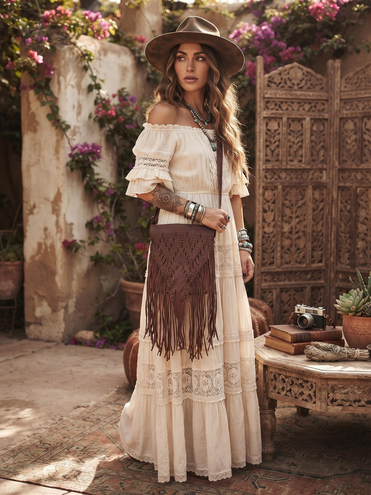 70s Braided Leather Fringe Crossbody Bag: Western Boho Purse