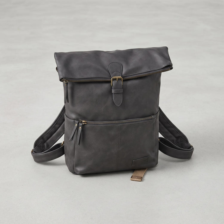 Black faux leather y2k backpack | convertible vegan rucksack handbag | minimalist travel bag for women