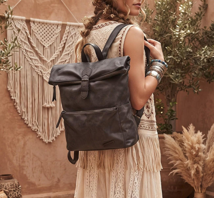 Black faux leather y2k backpack | convertible vegan rucksack handbag | minimalist travel bag for women