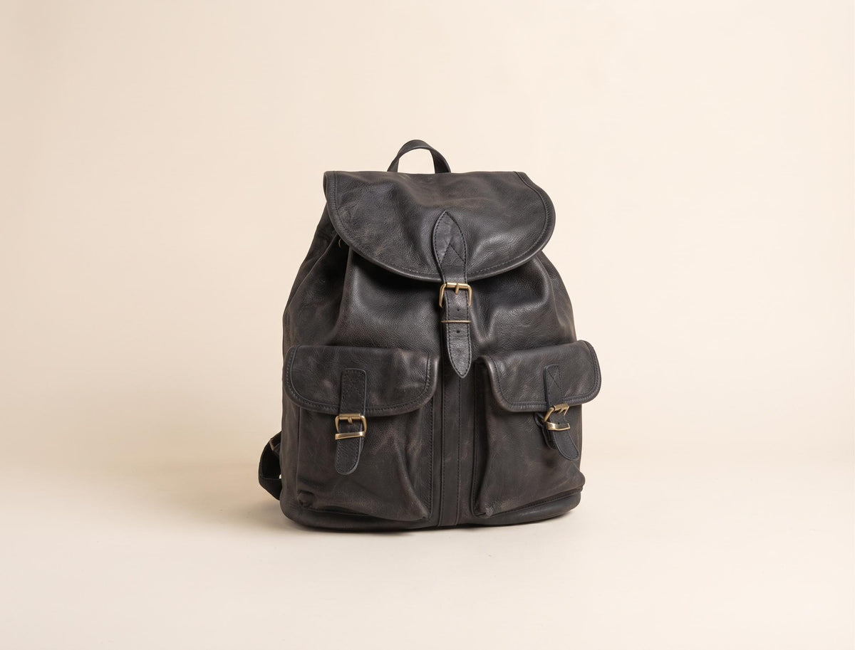 Oversized Leather Backpack, Large Drawstring Rucksack, Boho Biker Bag, Hippie Travel Bag, Unisex Rucksack