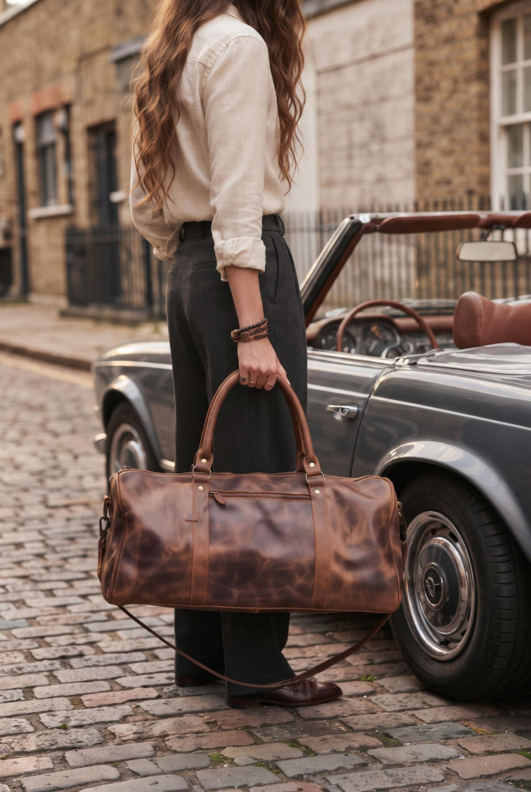 Buffalo Leather Duffle Bag, Handmade Tan Weekender Bag, Mens Leather Travel Holdall, Business Carry On Bag, Overnight Bag, Gift For Him