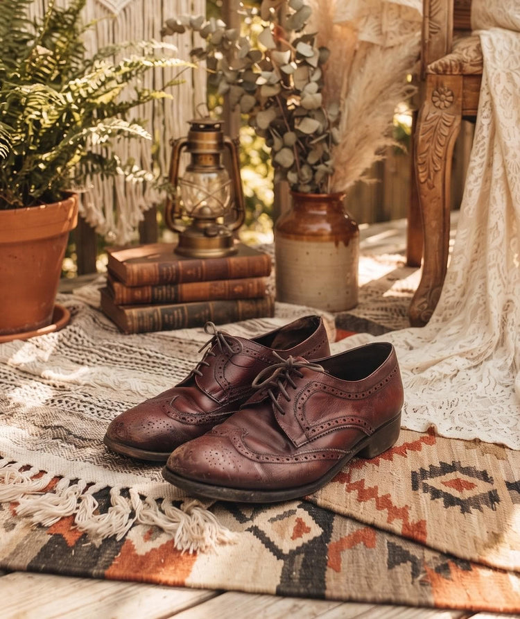 Vintage Burgundy Leather Oxford Shoes, Retro Brogues, Unisex Leather Shoes, Hippie Boho Footwear, Handmade Oxfords, UK 6 EU 39