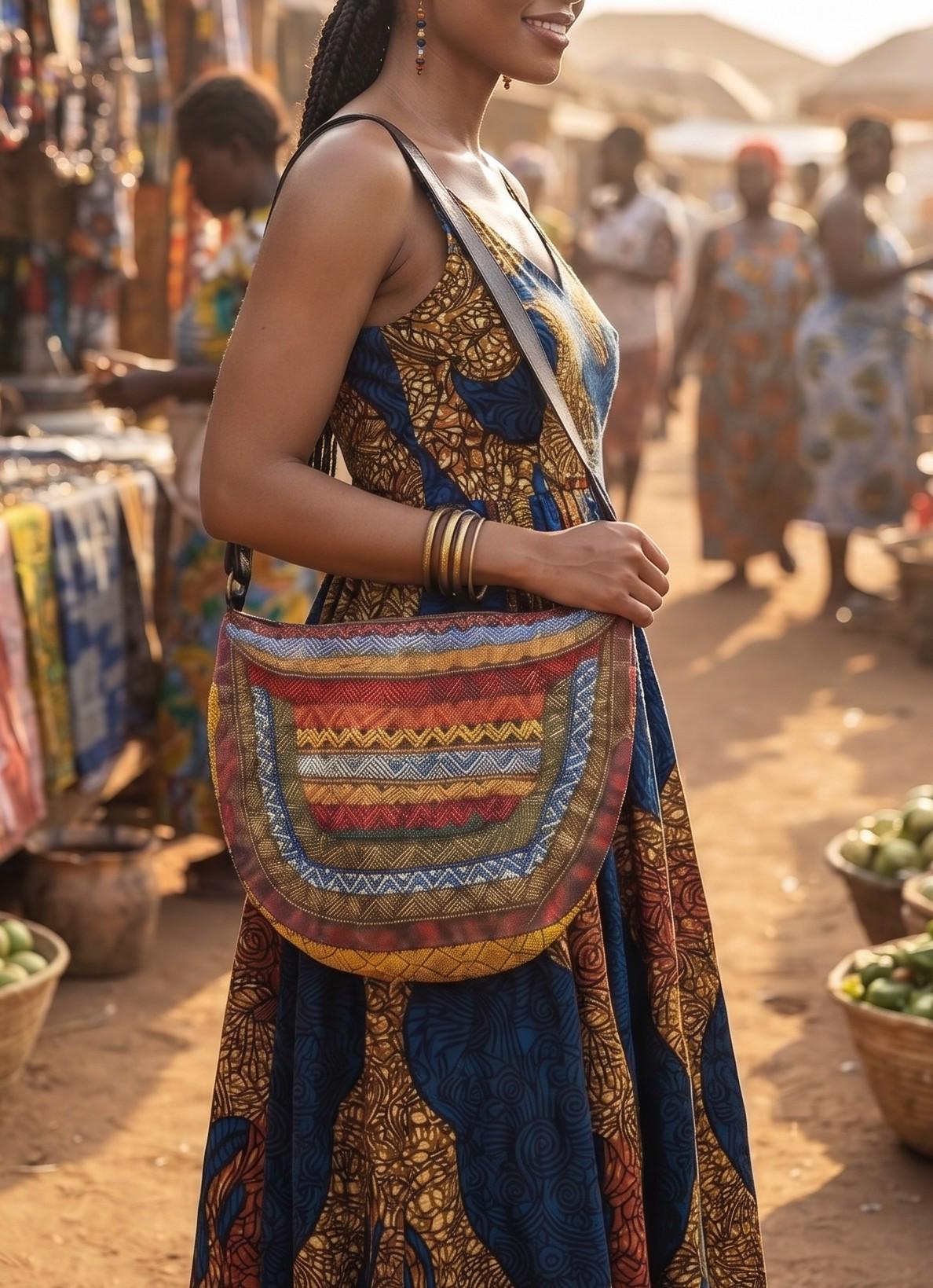 Hand-Painted Leather Shoulder Bag: African Tribal Art, Boho Saddle Bag