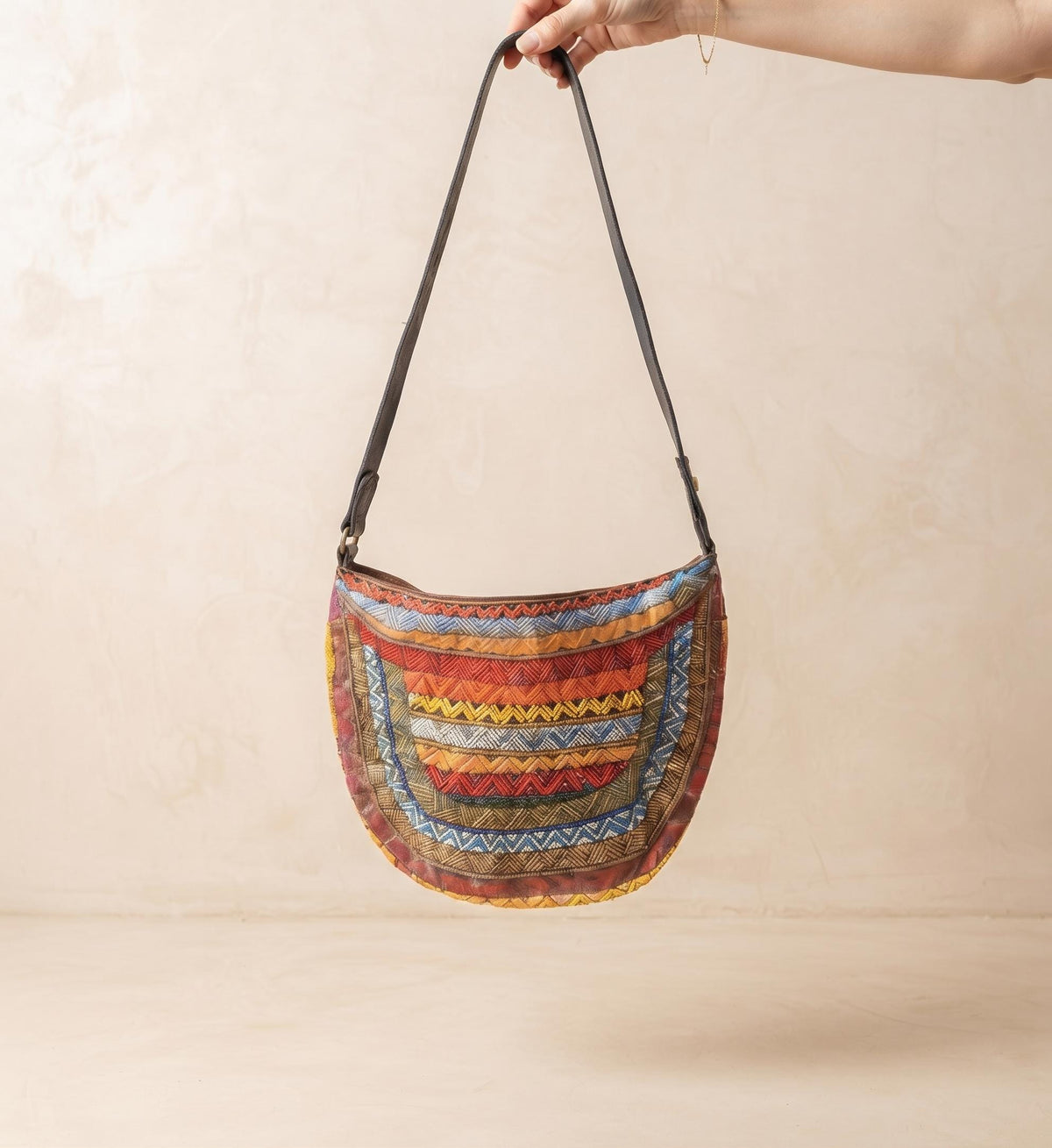 Hand-Painted Leather Shoulder Bag: African Tribal Art, Boho Saddle Bag