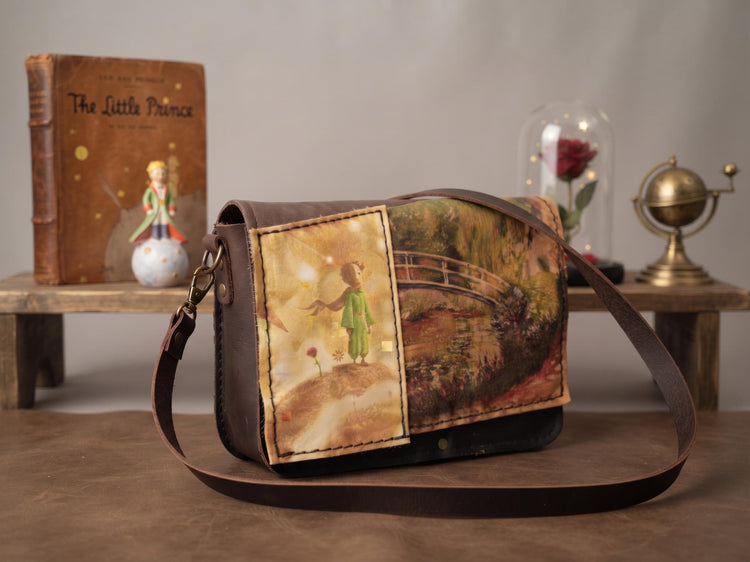 The Little Prince Leather Bag, Handmade Messenger Bag, Boho Crossbody Purse, Literary Gift, Leather Satchel, Hippie Shoulder Bag