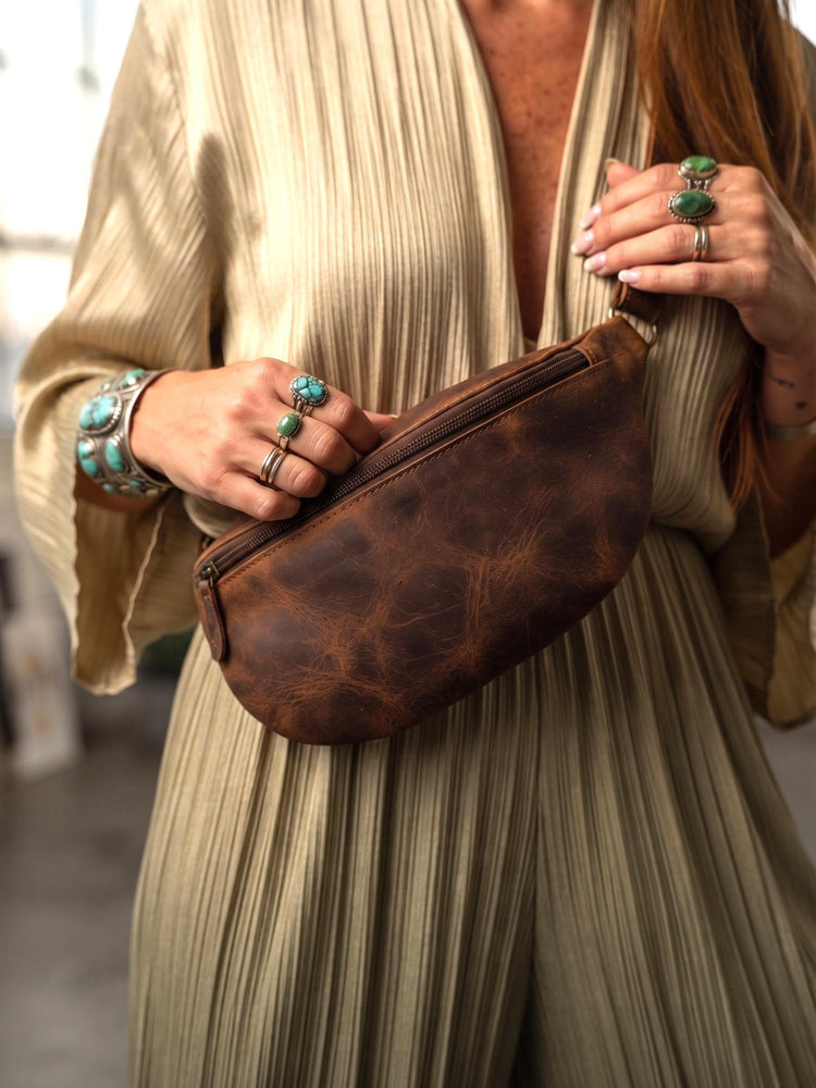 Rustic Leather Crossbody Bag: Small Travel Purse, Festival Bum Bag