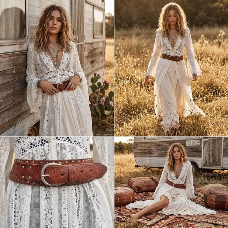 Studded Cut Out Leather Belt: Boho Moroccan Waist Belt