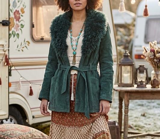 Vintage Afghan Coat, 70s Green Suede Shearling Coat, Boho Hippie Winter Jacket, Vintage Lambskin Coat, Pennylane Coat UK 14
