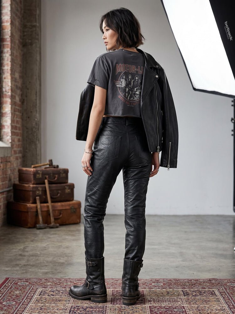 Vintage Black Leather Biker Trousers: 80s Motorcycle Pants XS