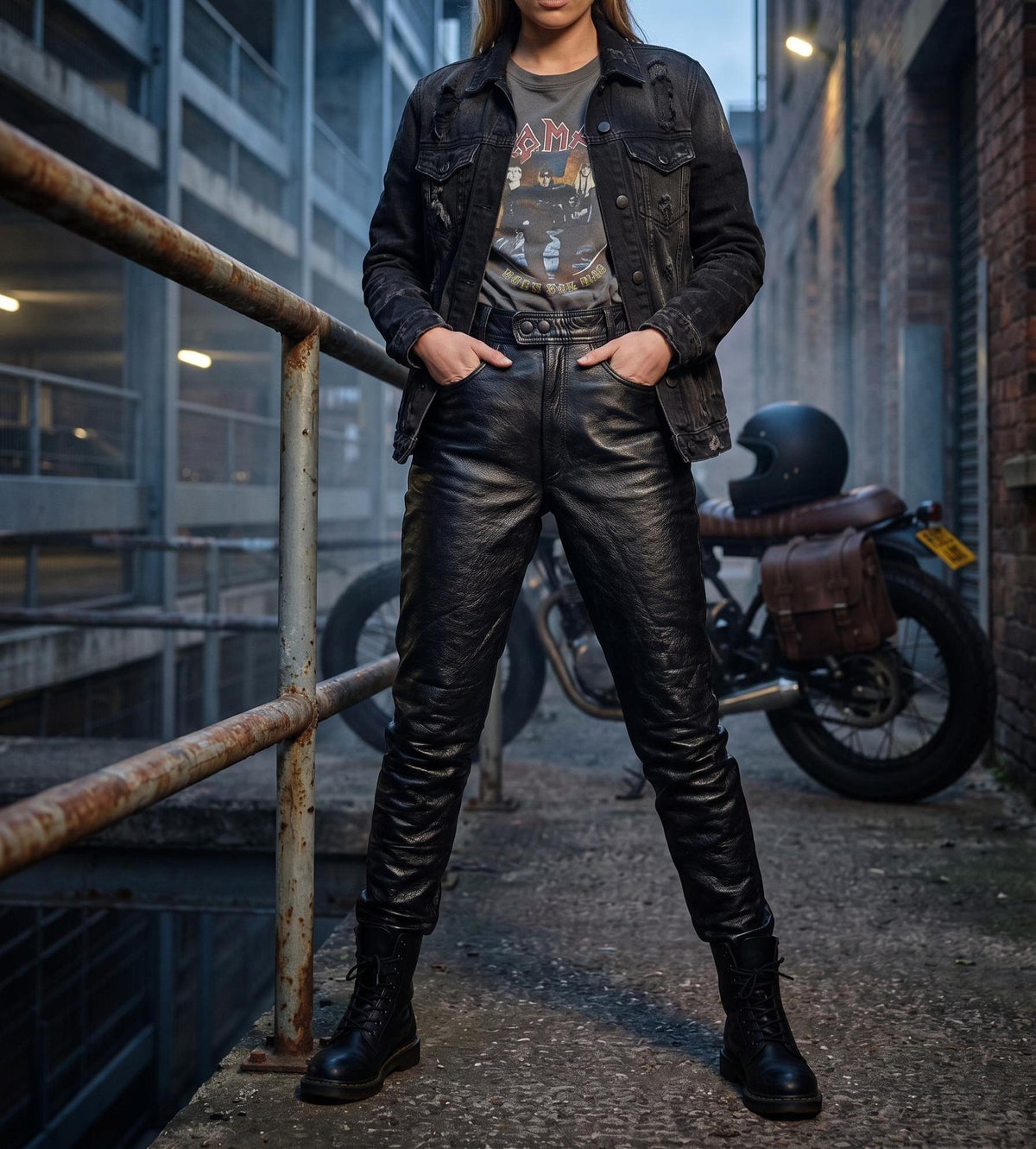 Vintage Black Leather Biker Trousers: 80s Motorcycle Pants XS
