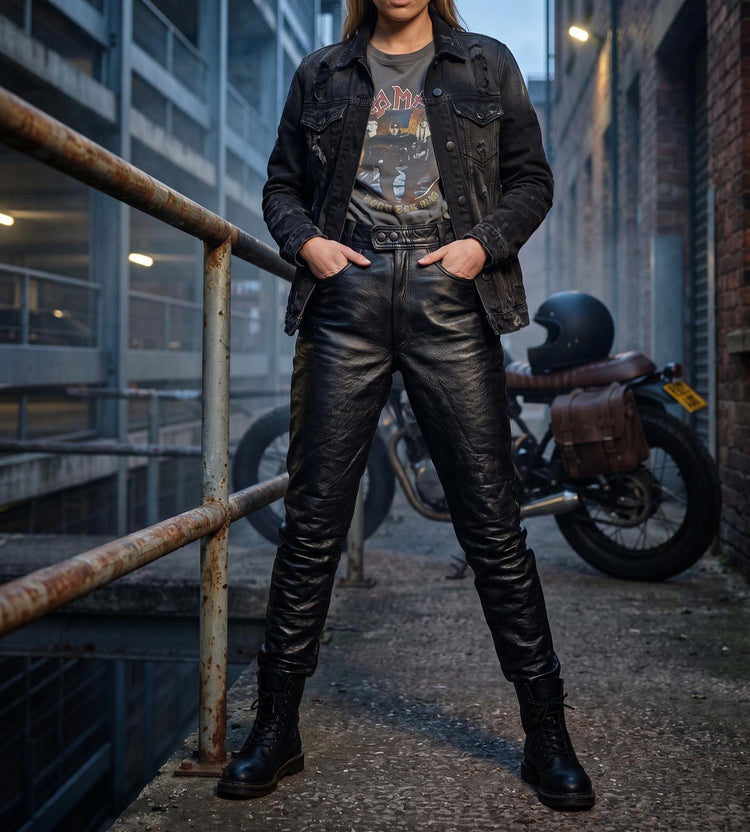 Vintage Black Leather Biker Trousers: 80s Motorcycle Pants XS