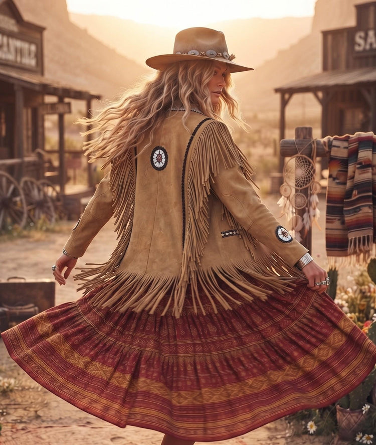 Fringe Leather Jacket, Handmade Western Jacket, Boho Festival Jacket, Tan Suede Leather Coat, Southwestern Jacket, Womens XL UK 18 20