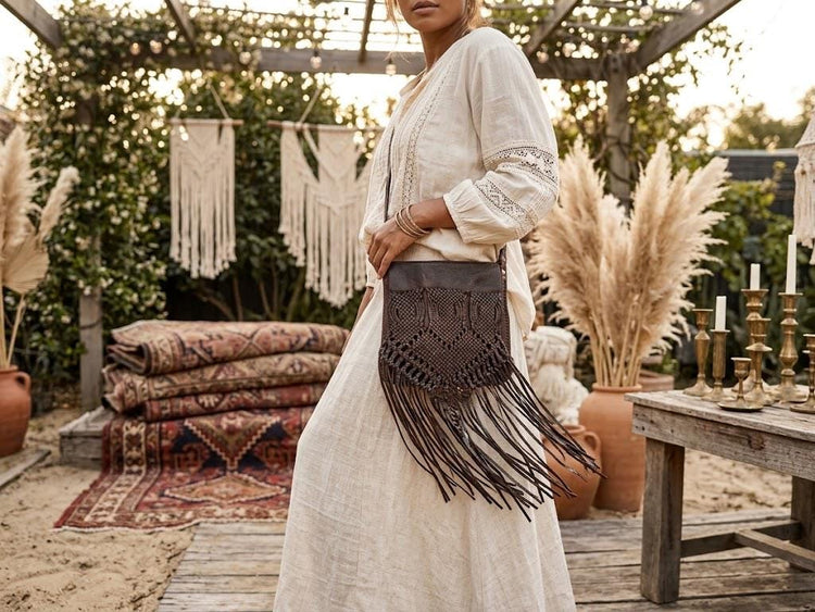 Vintage Braided Leather Bag, Dark Brown Western Crossbody Purse, Heart Leather Handbag, Boho Hippie Fringe Bag, Rustic Shoulder Bag