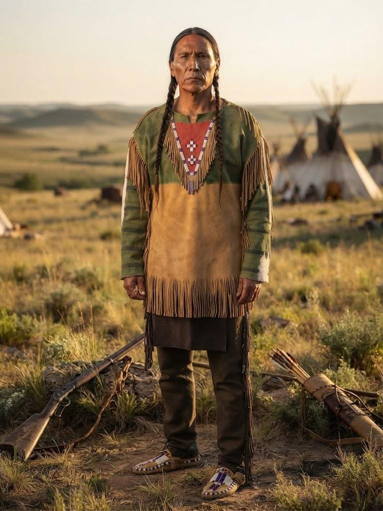 Antique Buckskin Leather Native American War Shirt, Fringed Western Jacket, Beaded Suede Jumper, Southwestern Style Costume, Rustic L