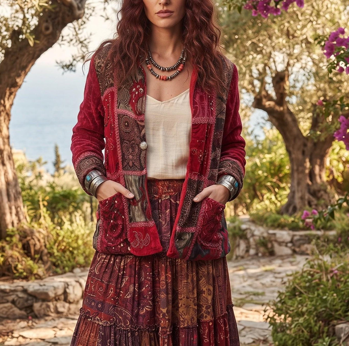 Embroidered Velvet Patchwork Jacket: Upcycled Banjara Tapestry, Boho Hippie Style