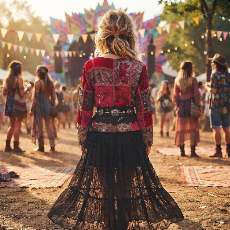 Embroidered Velvet Patchwork Jacket: Upcycled Banjara Tapestry, Boho Hippie Style