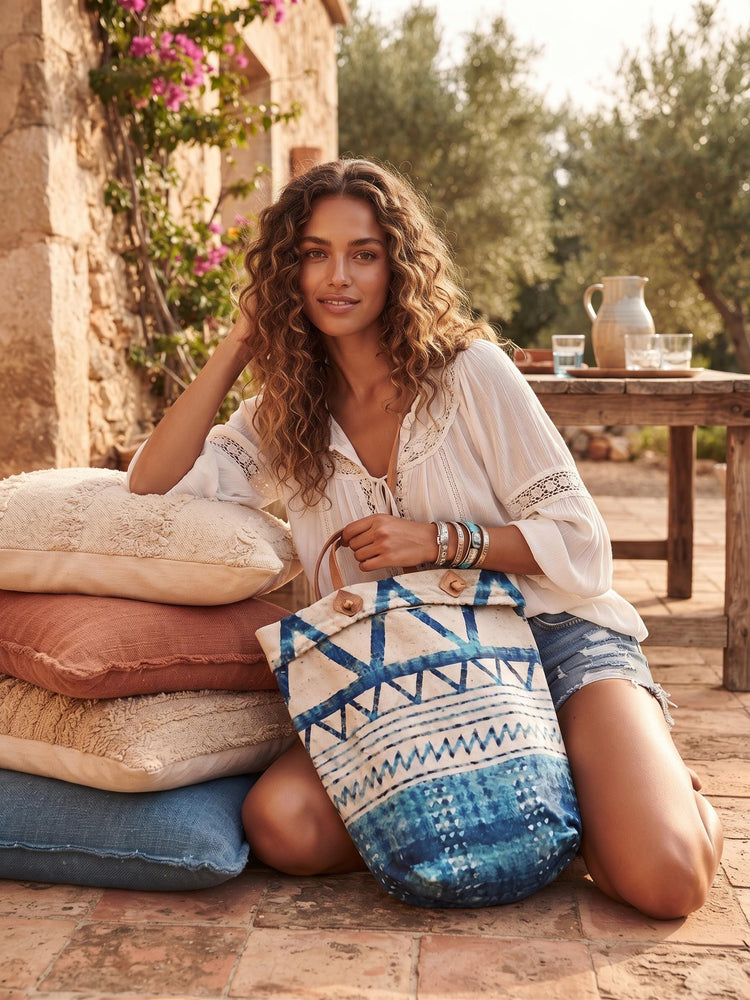 Woven Jute Leather Tote Bag: Large Boho Shoulder Bag