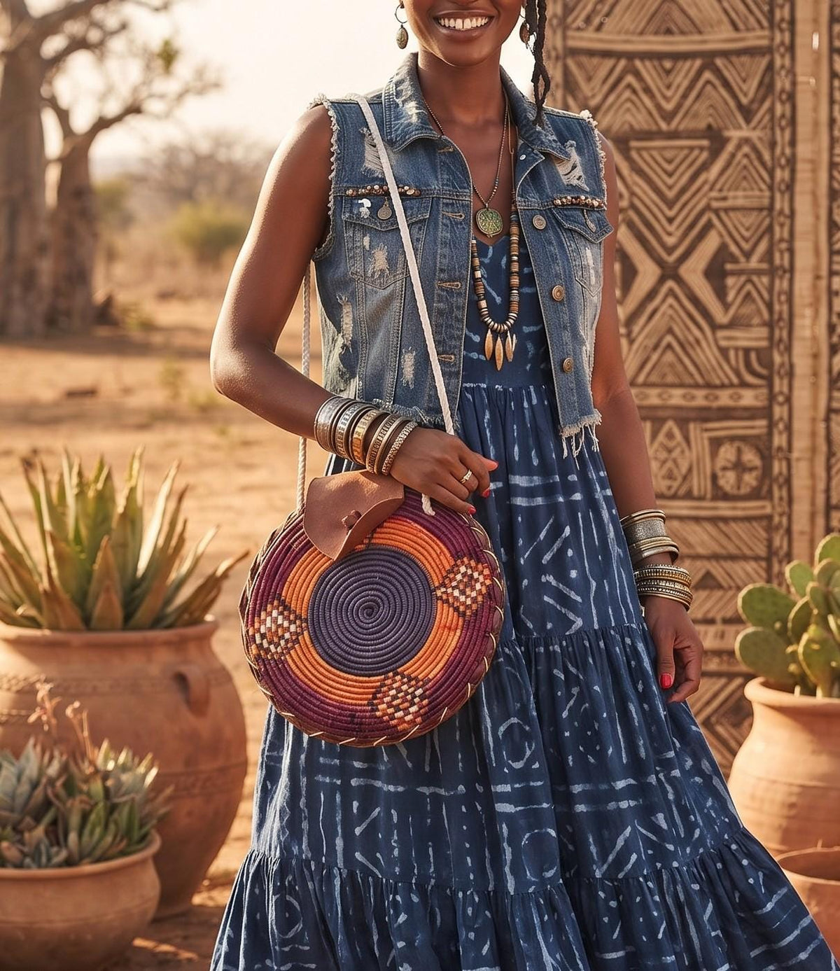 Woven Sisal & Leather Bucket Bag: Handmade African Boho Tote
