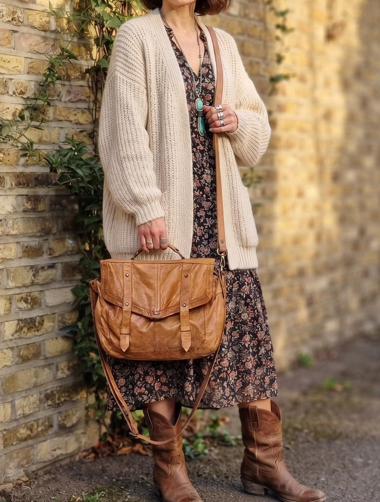 Y2K Leather Satchel: Large Tan Brown Boho Purse