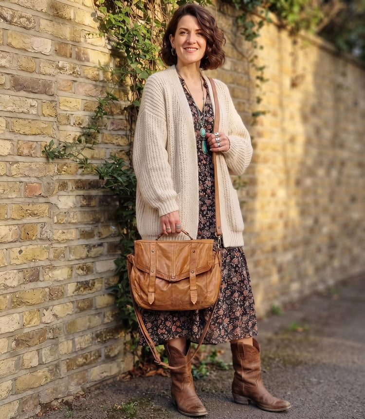 Y2K Leather Satchel: Large Tan Brown Boho Purse