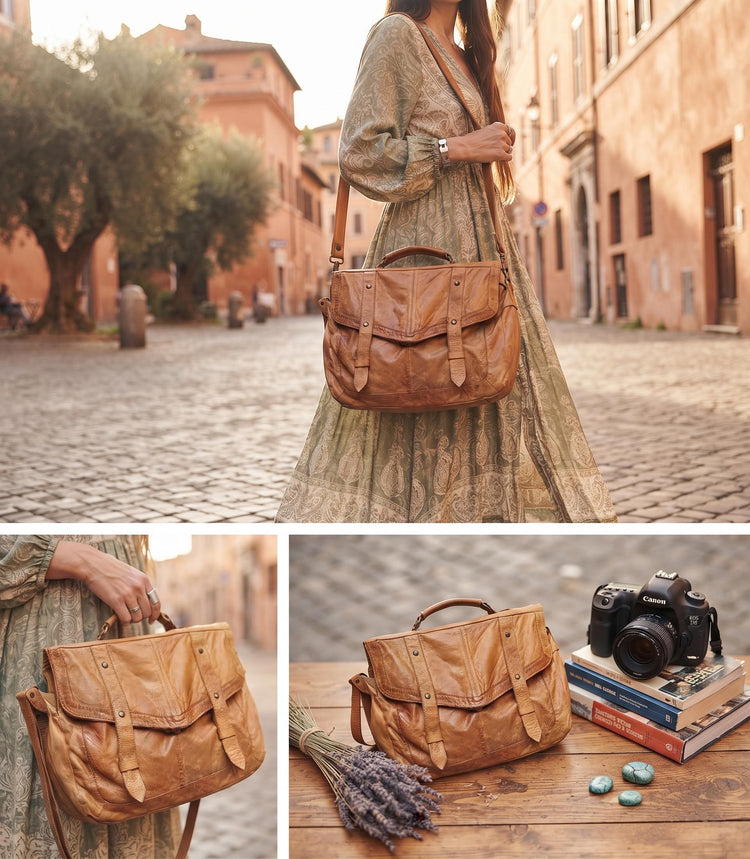 Y2K Leather Satchel: Large Tan Brown Boho Purse
